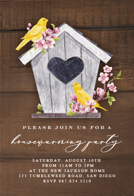 Wooden Bird House - Housewarming Invitation