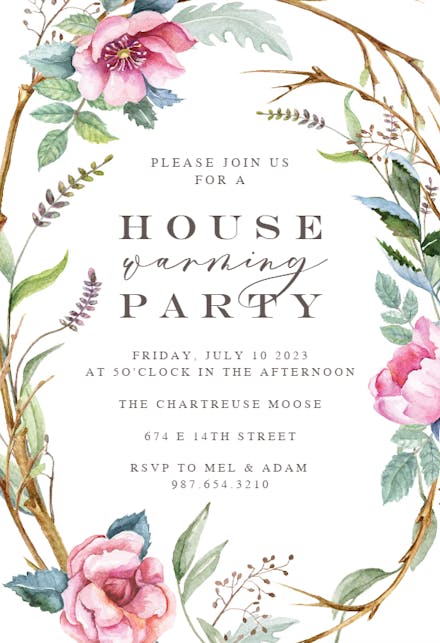 Woodland Flower Wreath - Housewarming Invitation