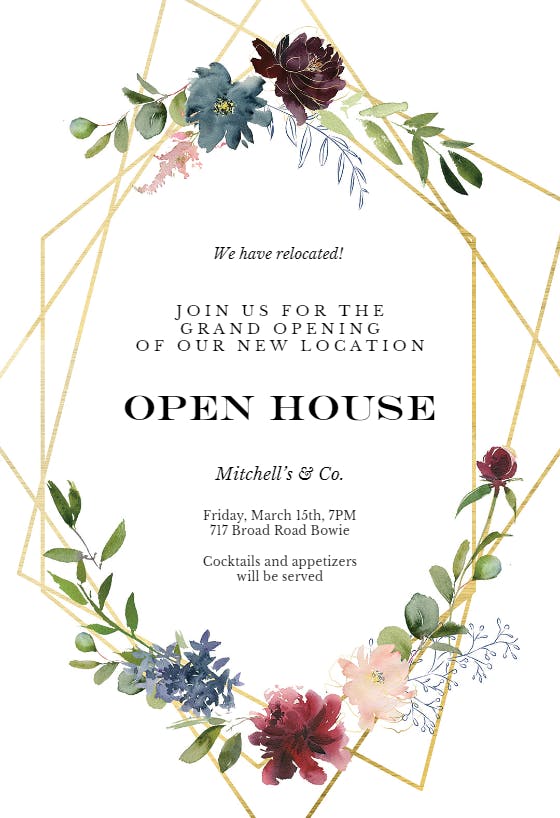 Geometric & flowers - open house invitation