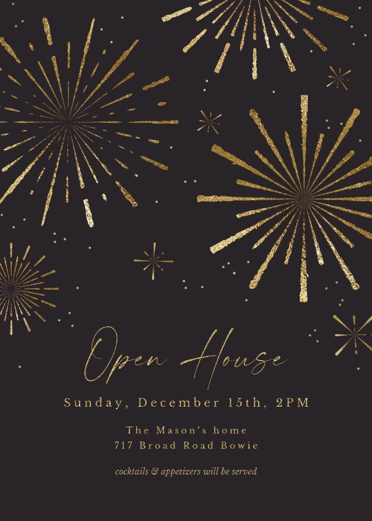 Golden fireworks - open house invitation