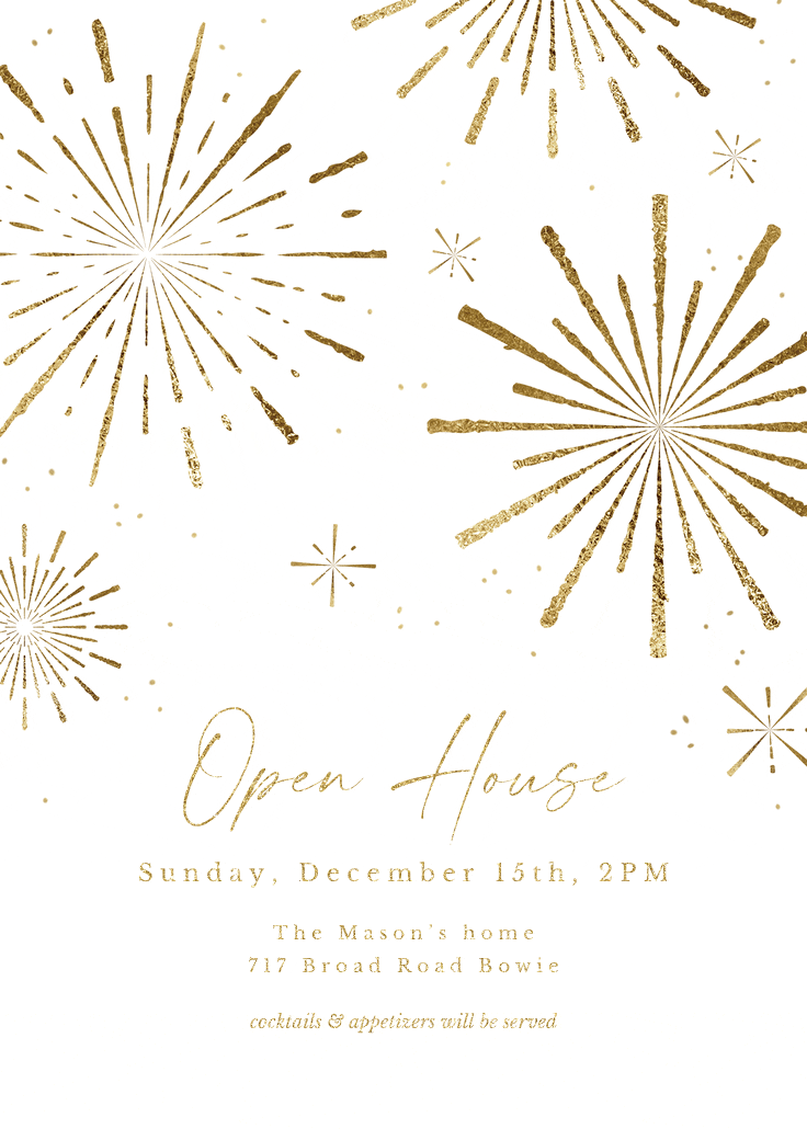 Golden fireworks - open house invitation