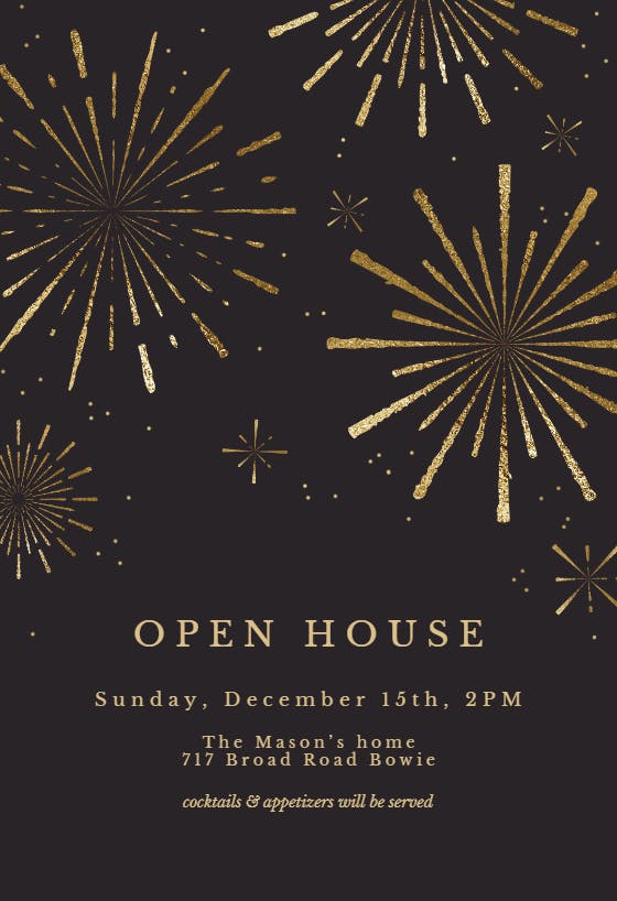 Golden fireworks - open house invitation