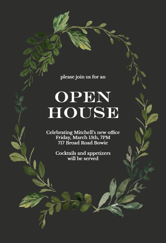 Green wreath - open house invitation