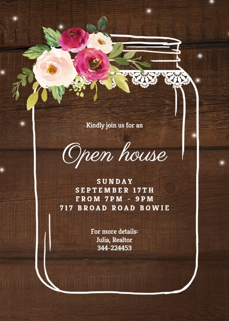 Jar with flowers - open house invitation