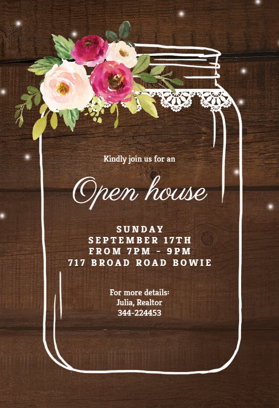 Jar with flowers - open house invitation