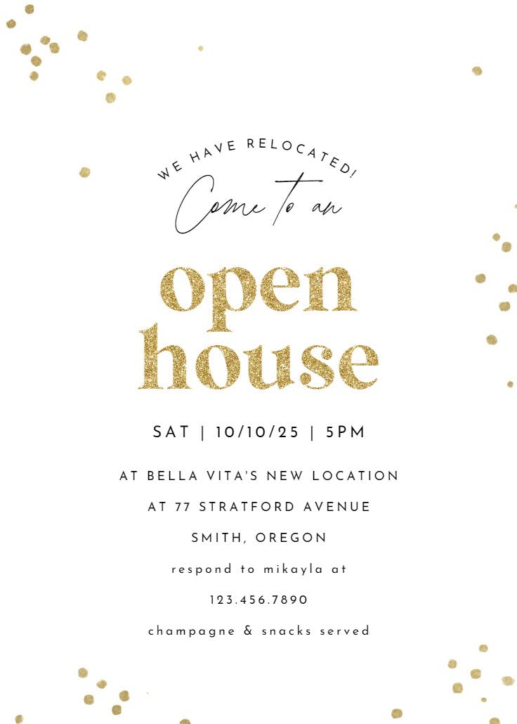 Minimal confetti - open house invitation