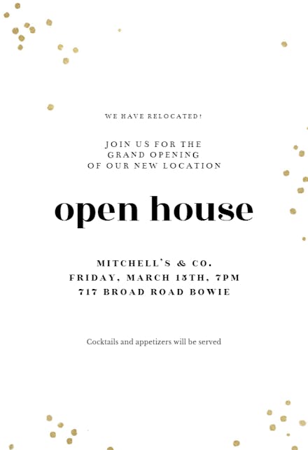 Minimal confetti - open house invitation