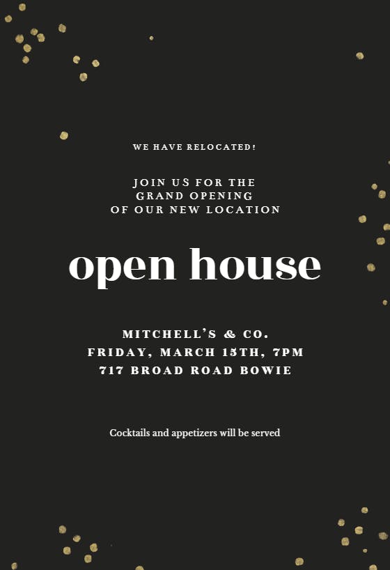 Minimal confetti - open house invitation