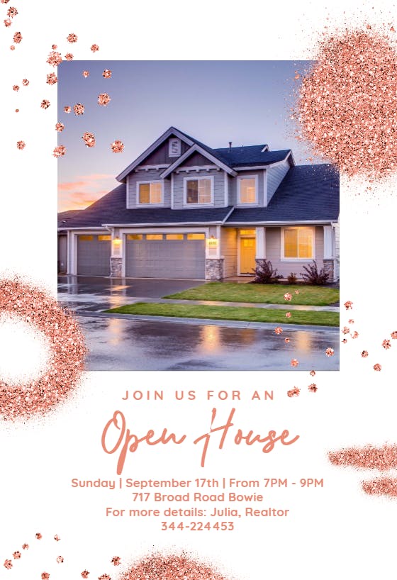 Pink glitter shapes - open house invitation