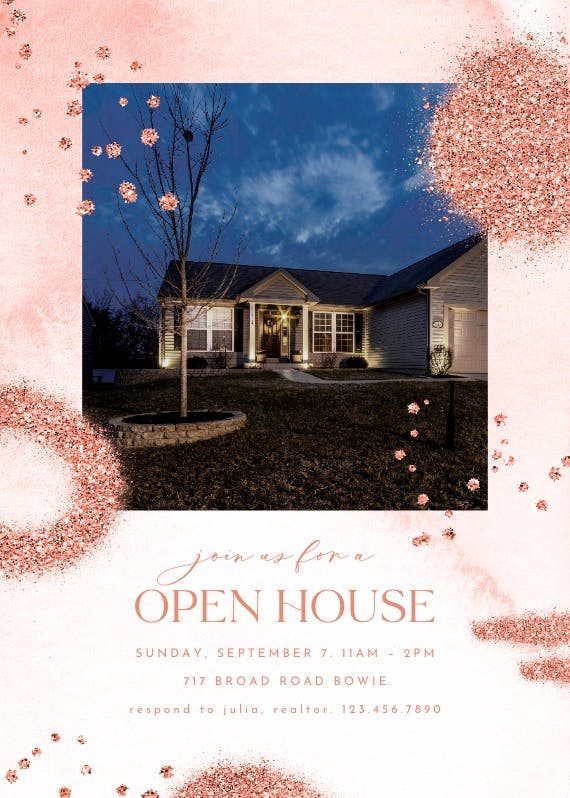 Pink glitter shapes -  invitación para casa abierta