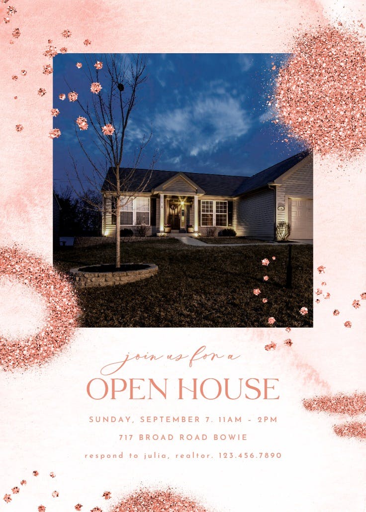 Pink glitter shapes - open house invitation