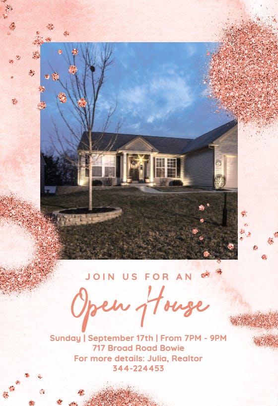 Pink glitter shapes - open house invitation
