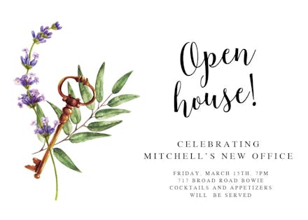 Purple flowers key - open house invitation