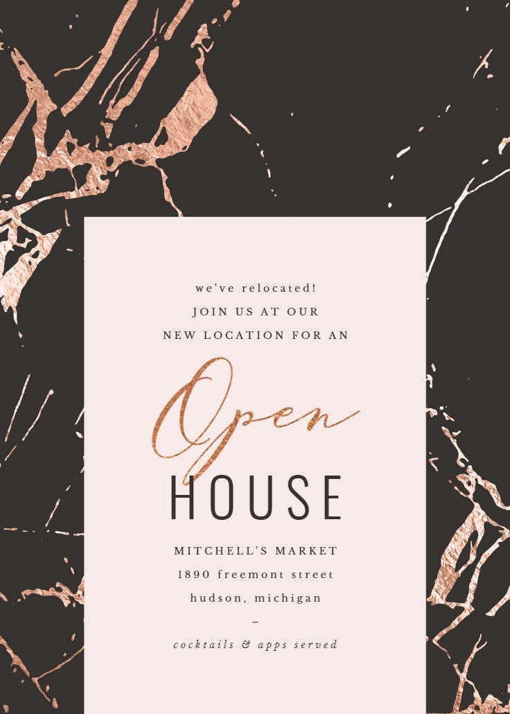 Rose gold marble - open house invitation