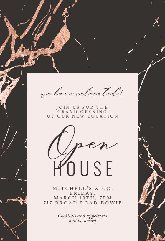 Rose gold marble - open house invitation