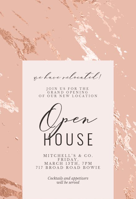 Rose Gold Marble - Open House Invitation Template (Free) | Greetings Island