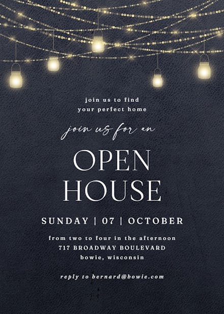 Sparkling mason jar lights - open house invitation