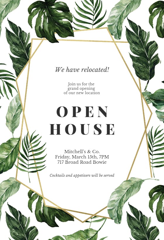 Tropical leaves - open house invitation