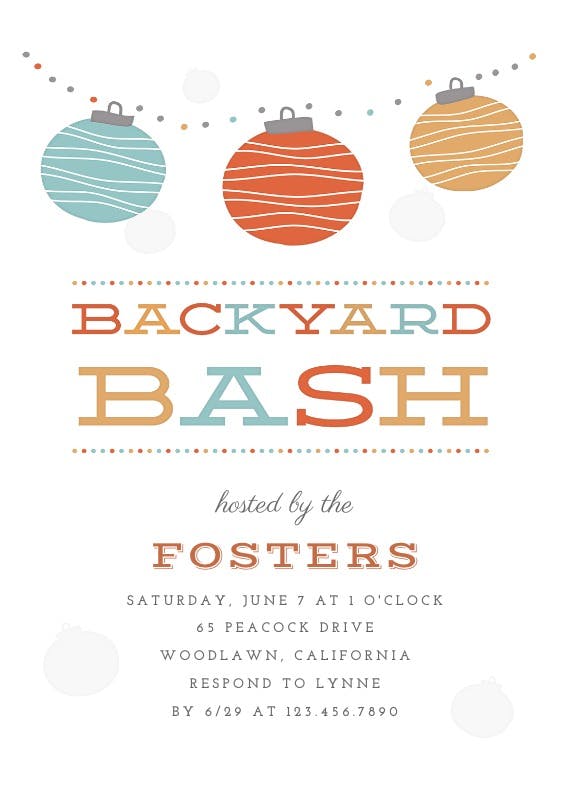 Backyard bash -  invitación para fiesta