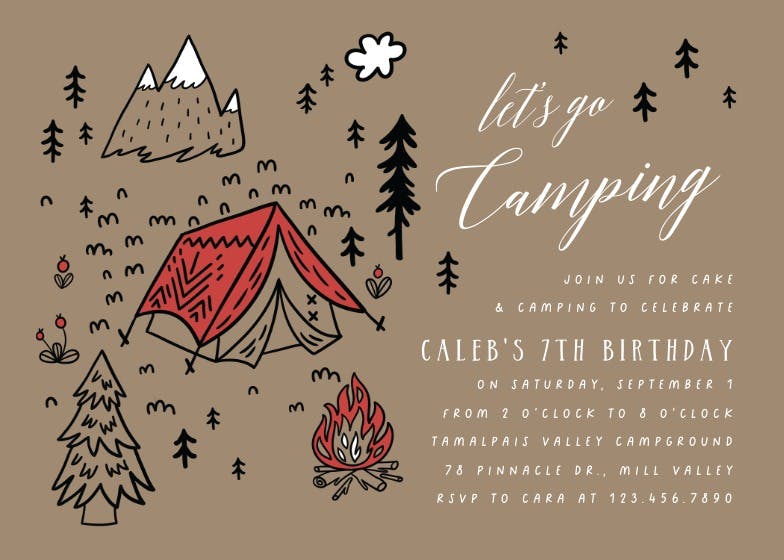 Camping tent - birthday invitation