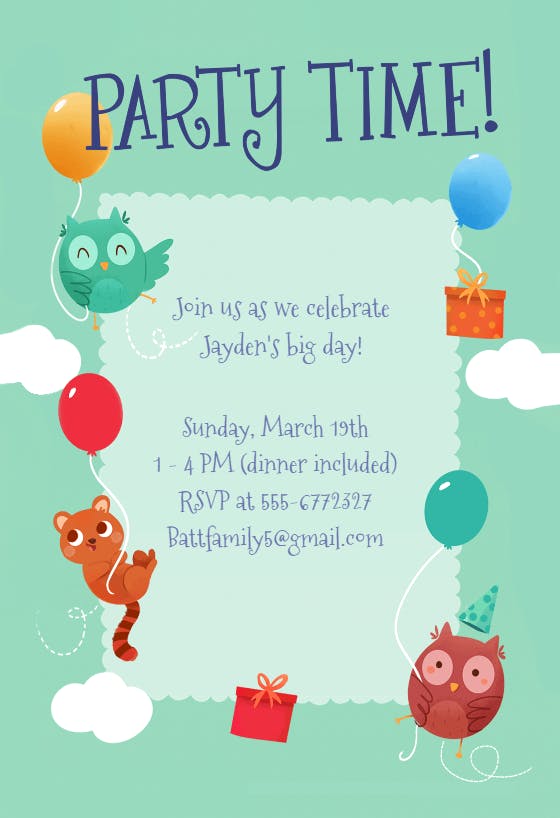Cute animals party -  invitación para fiesta