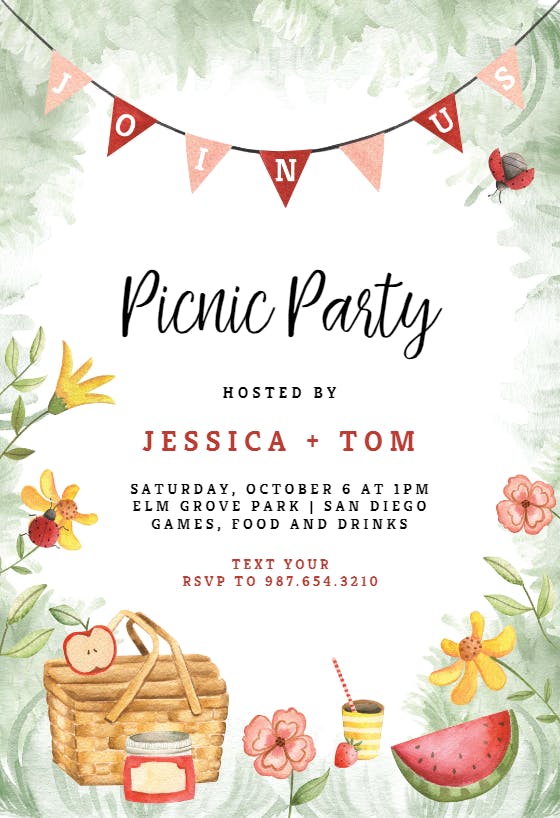 Sunny picnic - printable party invitation