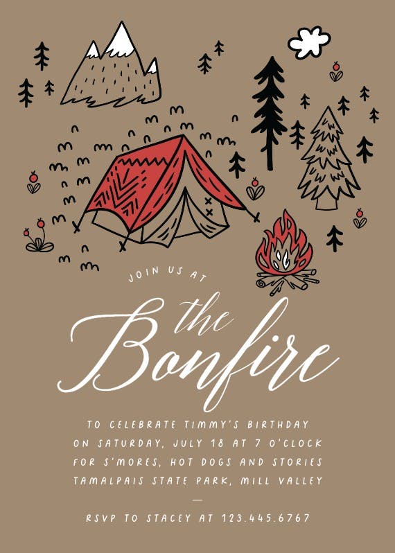 Firelight bonfire fun - party invitation