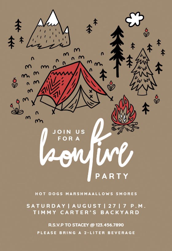 Firelight bonfire fun - pool party invitation