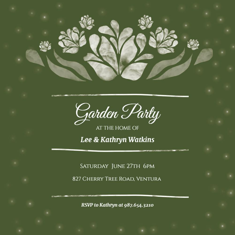 Flowers and fireflies - printable party invitation