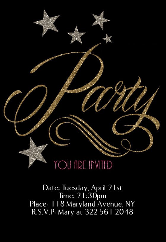 Glitter Party - Printable Party Invitation Template (Free) | Greetings ...