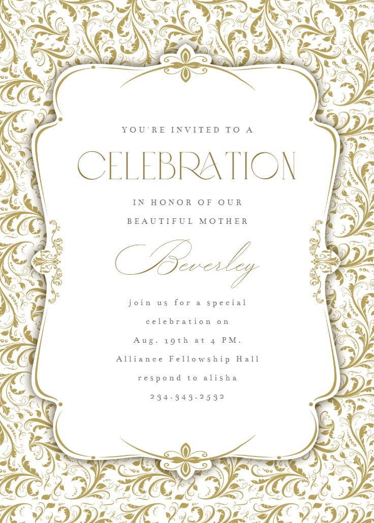 Gold ornaments - printable party invitation