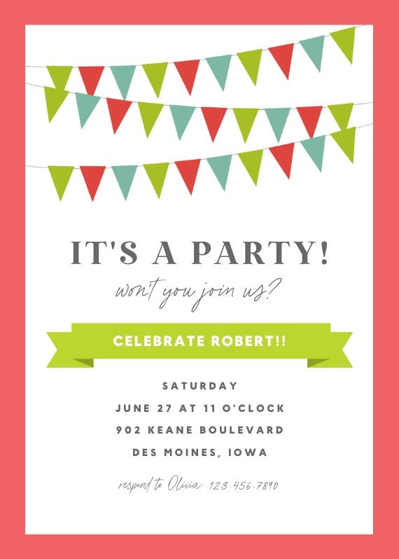 Pennants and ribbon red - printable party invitation