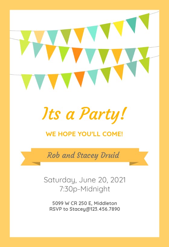 Pennants and ribbon yellow - printable party invitation