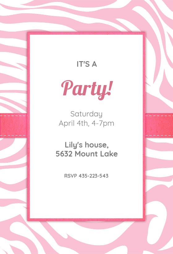 Pink zebra stripes - printable party invitation