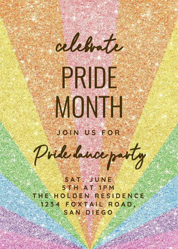 Rainbow pride glitter party - printable party invitation