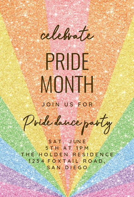 Rainbow Pride Glitter Party - Invitation Template