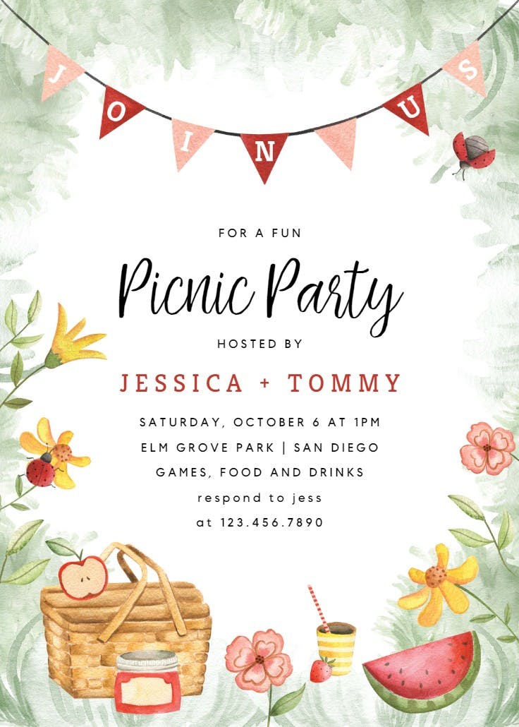 Sunny picnic - bbq party invitation