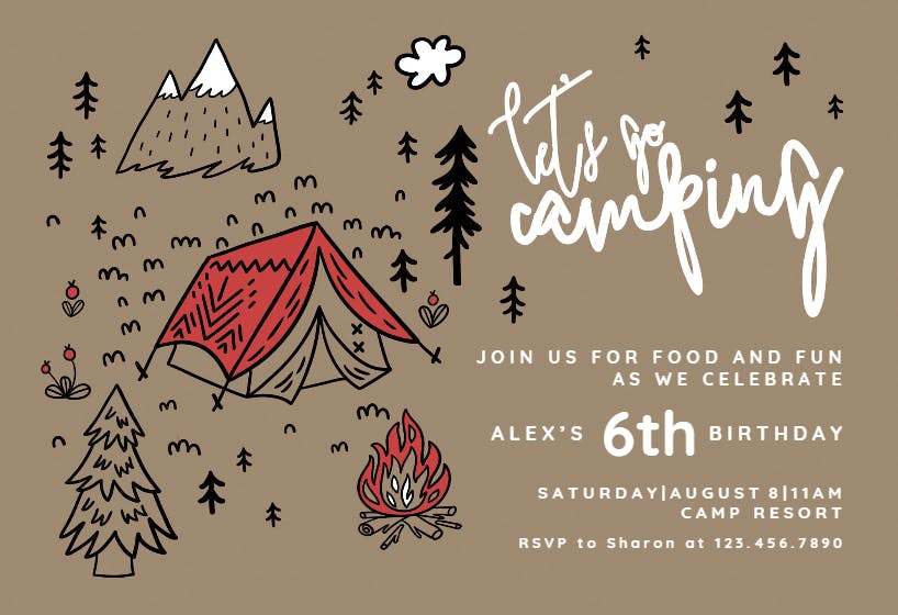 Camping tent -  invitación de cumpleaños