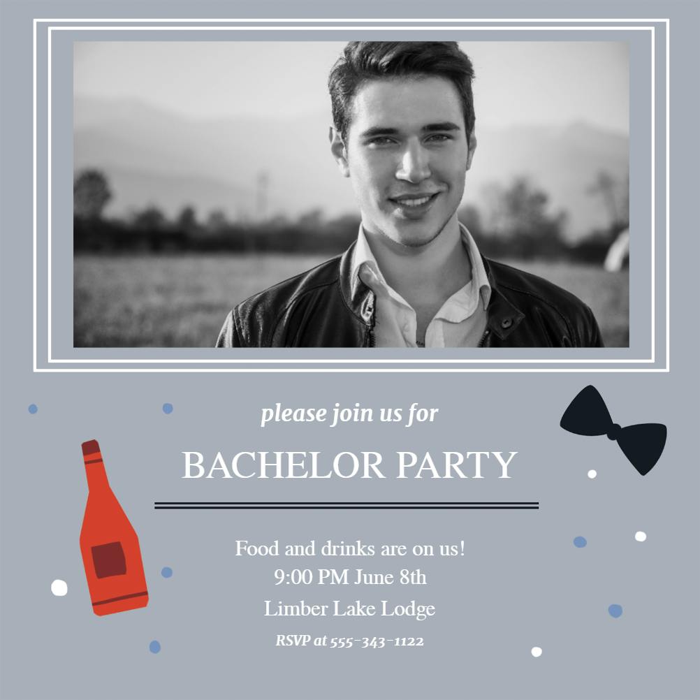 Bottle and bow tie - bachelor party invitation