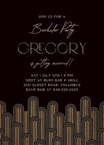 Deco arches - bachelor party invitation