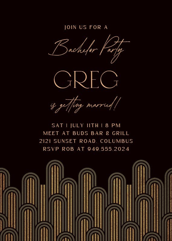 Deco arches - bachelor party invitation