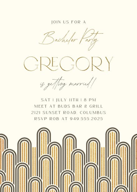 Deco arches - bachelor party invitation
