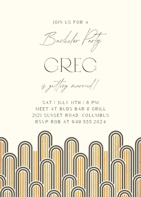 Deco arches - bachelor party invitation