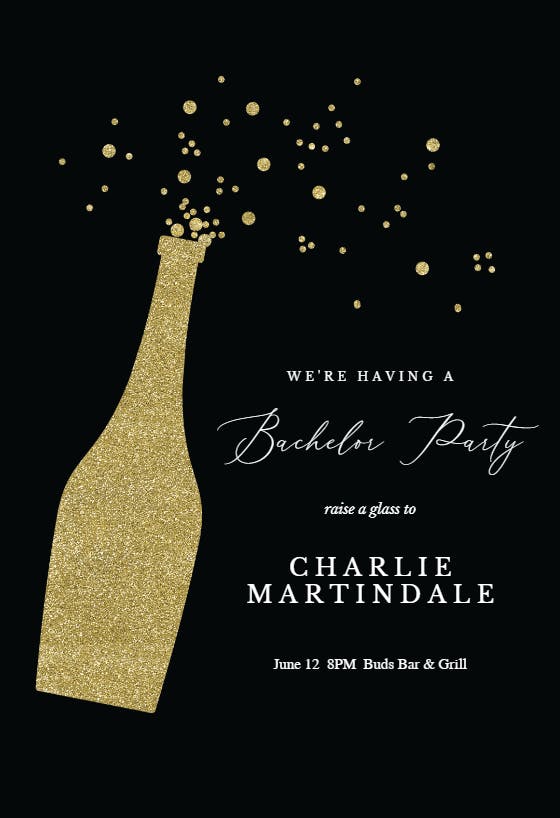 Glitter bubbly - bachelor party invitation