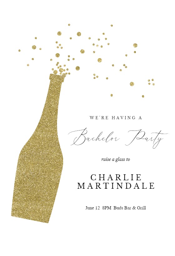 Glitter bubbly - bachelor party invitation