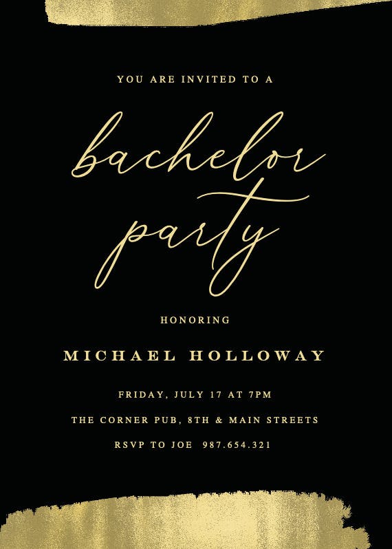 Golden brush strokes - bachelor party invitation