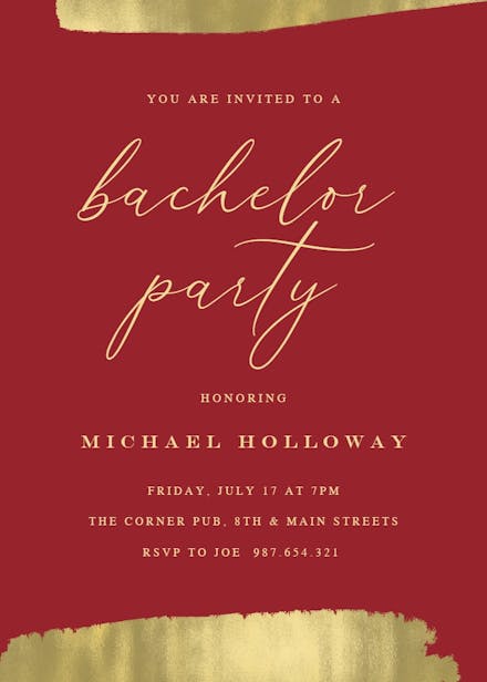 Golden brush strokes - bachelor party invitation
