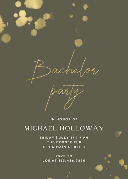 Golden paint spray - bachelor party invitation