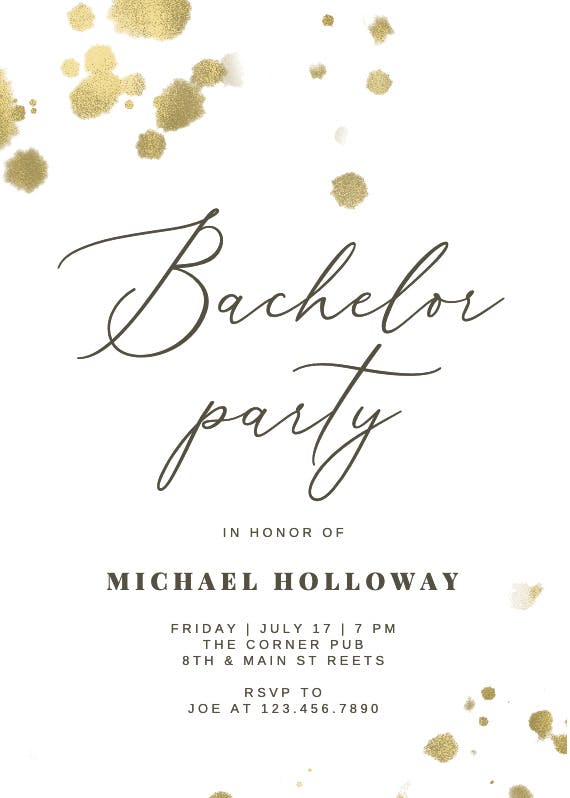 Golden paint spray - bachelor party invitation