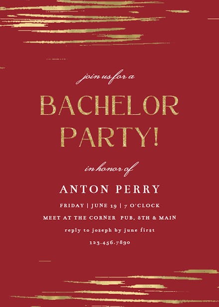 Golden strokes - bachelor party invitation